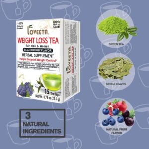 Loveeta Wellness Weight Loss Tea Blackberry - 15 Tea Bags (Gmo Free, Gluten Free, Dairy Free, Sugar Free & 100% Natural)