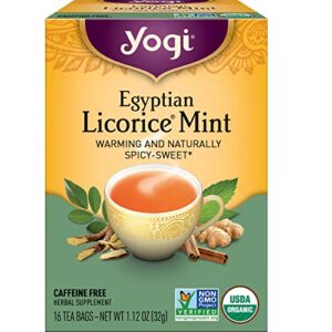 yogi tea egyptian licorice mint tea - 16 tea bags per pack (4 packs) - caffeine-free organic tea - includes peppermint leaf, licorice root, cinnamon bark, cardamom pod, ginger root & more