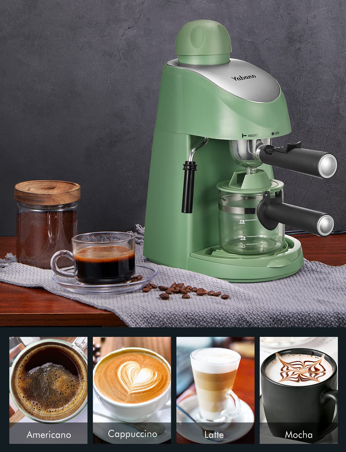 Yabano Espresso Machine, 3.5Bar Espresso Coffee Maker, Espresso and Cappuccino Machine with Milk Frother, Espresso Maker with Steamer