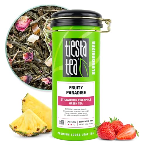 Tiesta Tea - Fruity Paradise, Strawberry Pineapple Green Tea, Loose Leaf, Up to 50 Cups, Make Hot or Iced, Medium Caffeine, 4 Ounce Refillable Tin