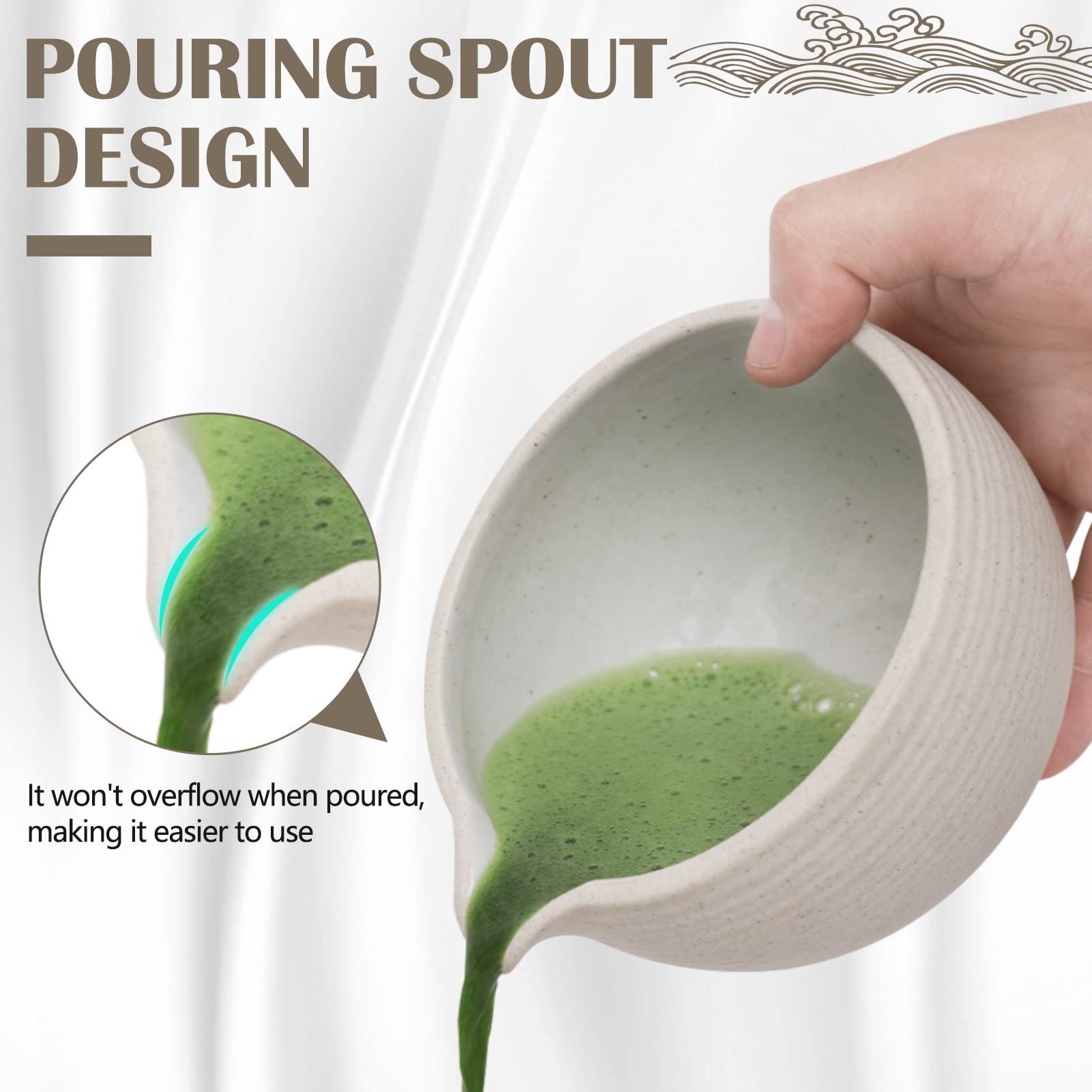 Artcome Japanese Matcha Tea Set, Bowl with Pouring Spout, Whisk, Tea Scoop, Ceramic Whisk Holder, Matcha Powder Caddy, Handmade Matcha Ceremony Kit For Japanese Tea Ceremony (9Pcs)