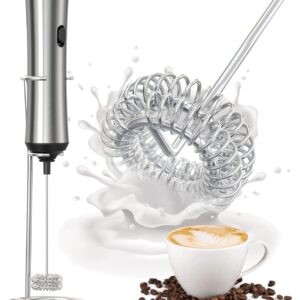 Electric Milk Frother, Handheld with Stainless Steel Stand USB-charging Foam Maker, DOUBLE WHISK Mini Blender and Electric Mixer Coffee Frother for Frappe, Latte, Matcha