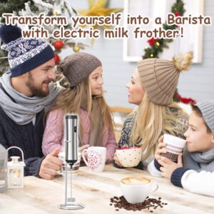 Electric Milk Frother, Handheld with Stainless Steel Stand USB-charging Foam Maker, DOUBLE WHISK Mini Blender and Electric Mixer Coffee Frother for Frappe, Latte, Matcha