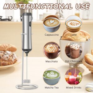 Electric Milk Frother, Handheld with Stainless Steel Stand USB-charging Foam Maker, DOUBLE WHISK Mini Blender and Electric Mixer Coffee Frother for Frappe, Latte, Matcha