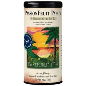 the republic of tea passionfruit papaya black tea, tin of 50 tea bags