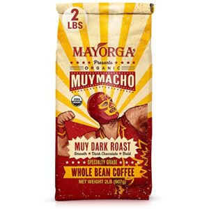 mayorga intense dark roast coffee, 2 lb bag - muy macho blend, the world's strongest organic coffee - 100% arabica whole coffee beans - bold flavor - specialty grade, non-gmo, direct trade