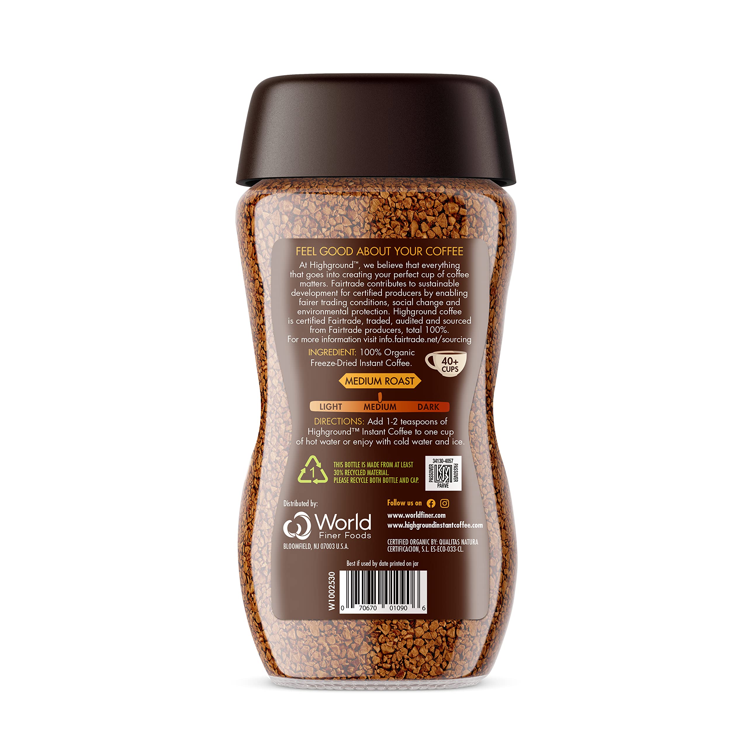 Highground Organic Instant Regular Coffee, 3.53 Oz