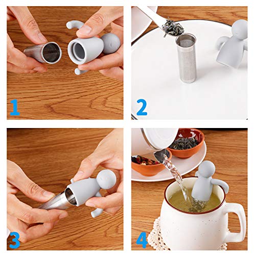 Leden Tea Infuser for Loose Leaf Tea Cute Tea Strainer Ball Stainless Steel Extra Fine Mesh Tea Steeper Filter for Cup Mug Silicone Handle Grey