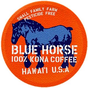 farm-fresh: 100% kona coffee - medium roast - compatible with k-cup 2.0-10 single serve pods - blue horse 100% kona coffee arabica beans from hawaii