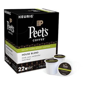 peet's coffee & tea single-serve coffee k-cup pods, decaffeinated, house blend, carton of 22