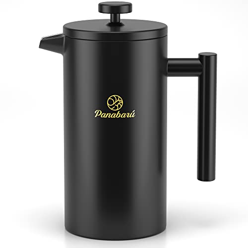 Panabaru French Press Coffee Maker 34oz Double-Wall Insulated Stainless Steel replacement filter included Tea Espresso and cold brew