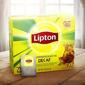 Lipton Tea Bags For a Delicious Beverage Decaffeinated Black Tea Caffeine-Free and Made With Real Tea Leaves 75 Tea Bags