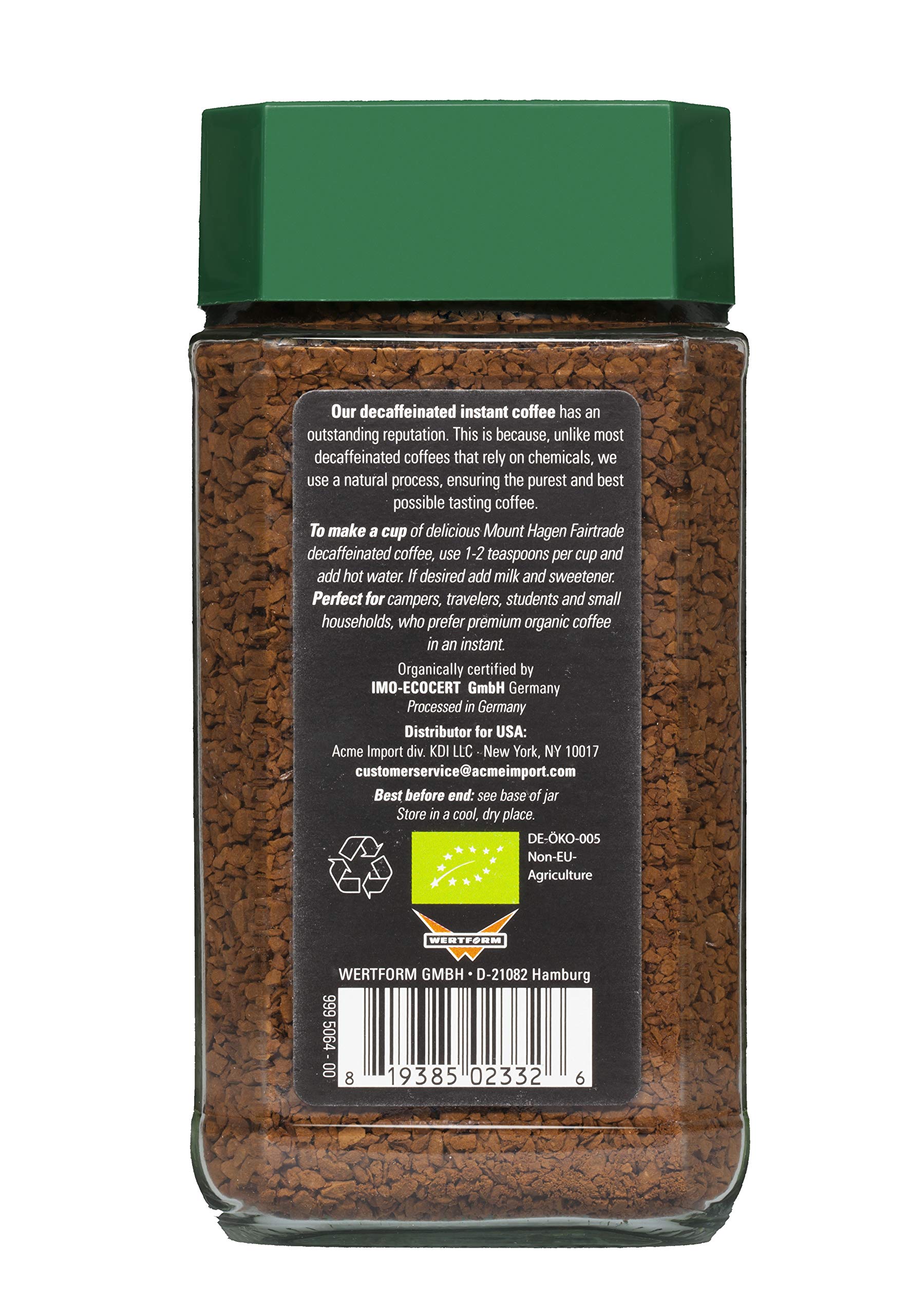 Mount Hagen 3.53oz Organic Freeze Dried Instant Decaf Coffee | Eco-friendly, Fair-Trade Decaffeinated Coffee Made From Organic Medium Roast Arabica Beans [3.53oz Jar]