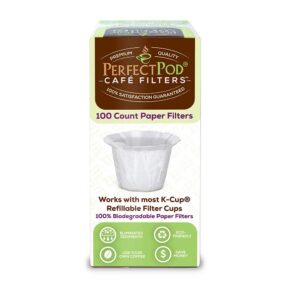 Cafe Filters Paper Liners for Reusable K Cup Coffee Pods by Perfect Pod - Fits All Brands, Compatible With All Refillable Capsules - Disposable Paper Filters (100-Ct)