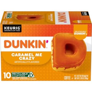 dunkin’ caramel me crazy flavored coffee, 10 keurig k-cup pods