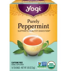 yogi tea - purely peppermint tea (6 pack) - supports healthy digestion - caffeine free - 96 organic herbal tea bags