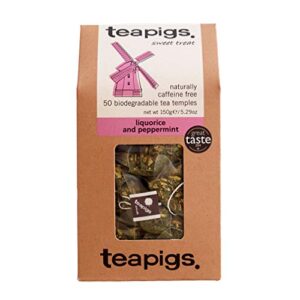 teapigs caffeine free liquorice & peppermint herbal tea bags, 50 count, pure liquorice root with whole peppermint leaves