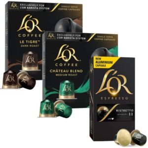 l'or espresso and coffee pods - 30 count (2 sizes), single cup aluminum coffee capsules compatible with the l'or barista system