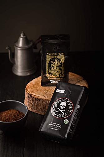 Death Wish Coffee Co. Dark Roast Grounds 16 Oz & Valhalla Java Dark Ground Coffee 12 Oz- Extra Kick of Caffeine in 1 Powerful Bundle - Hardcore Coffee from Arabica & Robusta Beans for Tough Days