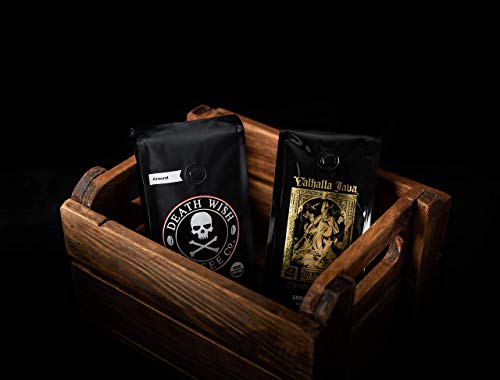 Death Wish Coffee Co. Dark Roast Grounds 16 Oz & Valhalla Java Dark Ground Coffee 12 Oz- Extra Kick of Caffeine in 1 Powerful Bundle - Hardcore Coffee from Arabica & Robusta Beans for Tough Days