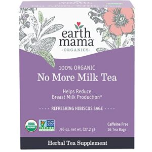 earth mama no more milk tea | organic herbal tea bags to reduce breast milk production, stop breastfeeding, & wean lactation naturally, postpartum essentials, decaf tea with hibiscus & sage (16-count)