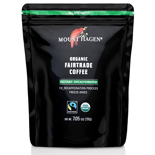 Mount Hagen 7.05oz Organic Freeze Dried Instant Decaf Coffee | Made From Organic Medium Roast Arabica Beans | Fair-Trade, Eco-friendly Decaffeinated Coffee in Resealable Pouch Bag [7.05oz]