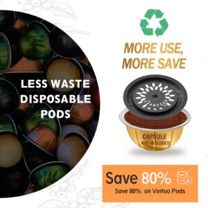 CAPMESSO Reusable Coffee Capsule Lids for Reusable Nespresso Pods Vertuo, Food Grade Silicone Caps for Any Sizes of Refillable Vertuo Pods with Scoop and Brush(3PCS Silicone Caps)