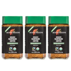 mount hagen 3.53oz organic freeze dried instant decaf coffee- 3 pack | eco-friendly decaf coffee made from organic medium roast arabica beans | fair-trade instant coffee decaffeinated [3x 3.53oz jar]