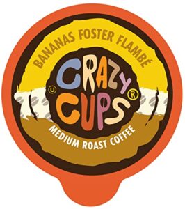 crazy cups flavored coffee for keurig k-cup machines, bananas foster flambe', hot or iced drinks, 22 single serve, recyclable pods