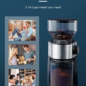 Electric Burr Coffee Grinder, FOHERE Coffee Bean Grinder with 18 Precise Grind Settings, 2-14 Cup for Drip, Percolator, French Press, Espresso and Turkish Electric Coffee Makers, Black
