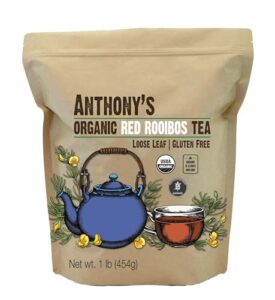anthony's organic red rooibos loose leaf tea, 1 lb, gluten free, non gmo, non irradiated, keto friendly