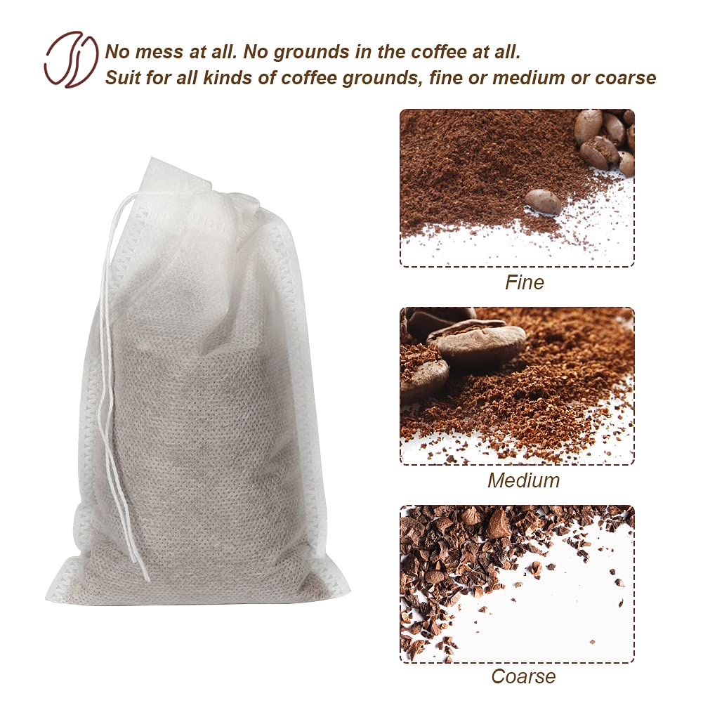 50pcs No Mess Cold Brew Bags, 4x6 inch Disposable Coffee Filter Bag Fine Mesh Brewing Drawstring Pouches for Iced Coffee Hot Tea Herb Spice