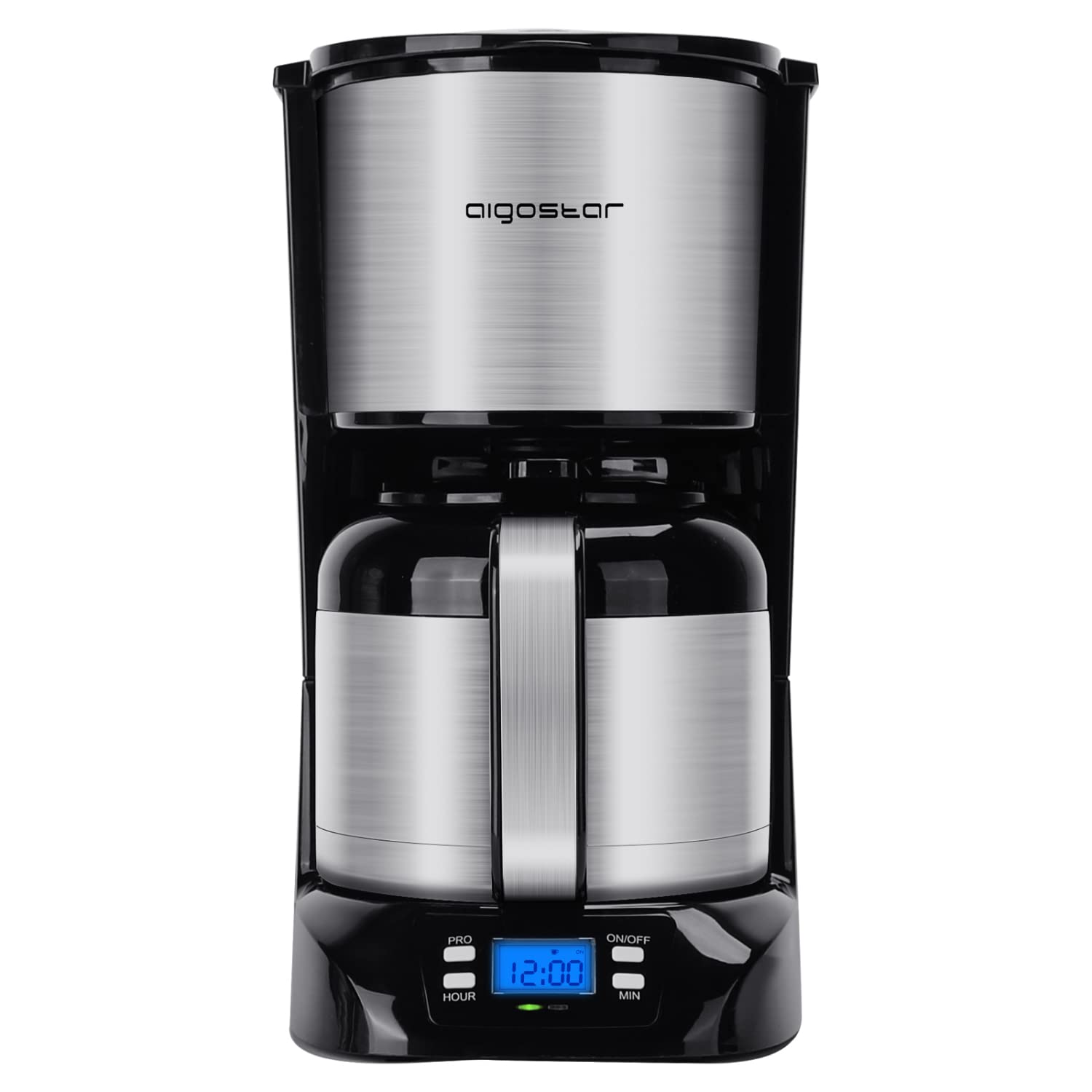 Aigostar Stainless Steel Coffee Maker, 8 Cup Programmable Coffee Maker with Thermal Carafe, 24H Timer and Reusable Filter, Anti-Drip System, Drip Coffee Maker with Quick Brew Technology, Black