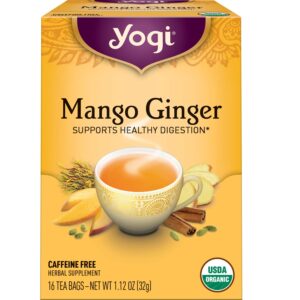 yogi tea mango ginger tea - 16 tea bags per pack (4 packs) - organic ginger root tea to support healthy digestion - contains antioxidants - includes cinnamon bark, rooibos leaf, mango flavor & more
