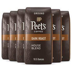 peet's coffee, dark roast ground coffee - house blend 63 ounces (six bags of 10.5 ounce)
