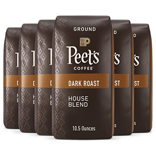 Peet's Coffee, Dark Roast Ground Coffee - House Blend 63 Ounces (Six Bags of 10.5 Ounce)