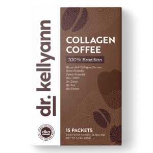 dr. kellyann grass-fed collagen instant coffee (15 packets) - keto & paleo friendly - sugar free, dairy free, grain free - brazilian slimming collagen coffee-to-go
