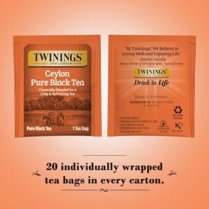 Twinings Ceylon Pure Black Tea - A Crisp, Refreshing Black Tea, Formerly Orange Pekoe, Caffeinated Tea Bags, Individually Wrapped, 20 Count