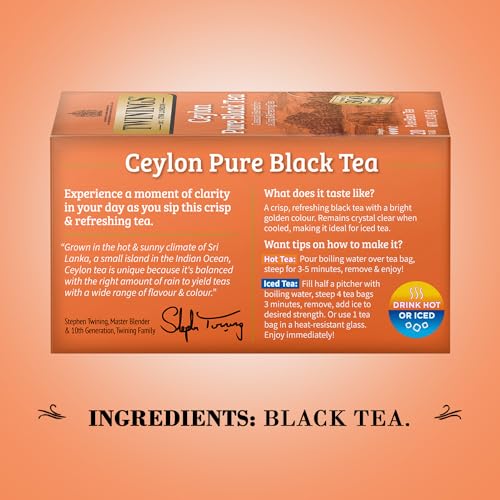 Twinings Ceylon Pure Black Tea - A Crisp, Refreshing Black Tea, Formerly Orange Pekoe, Caffeinated Tea Bags, Individually Wrapped, 20 Count