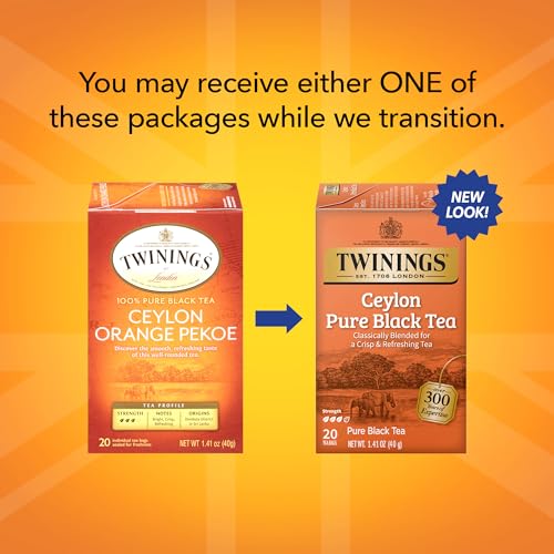 Twinings Ceylon Pure Black Tea - A Crisp, Refreshing Black Tea, Formerly Orange Pekoe, Caffeinated Tea Bags, Individually Wrapped, 20 Count