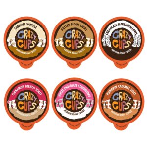 crazy cups flavored medium roast hot or iced coffee, variety recyclable pods for keurig k cup brewers, 24 count