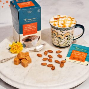 Teeccino Dandelion Caramel Nut Tea - Caffeine Free, Roasted Herbal Tea with Prebiotics, 3x More Herbs than Regular Tea Bags, Gluten Free - 10 Tea Bags