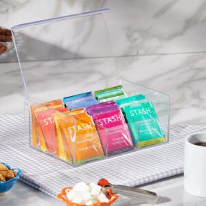 RoyalHouse Acrylic Tea Bag Holder Storage Organizer, 6 Compartment BPA Free Clear Plastic Tea Box with Lid, Multi-Purpose storage Box for Tea Bags, Office Supplies, Crafts, and Small Items.