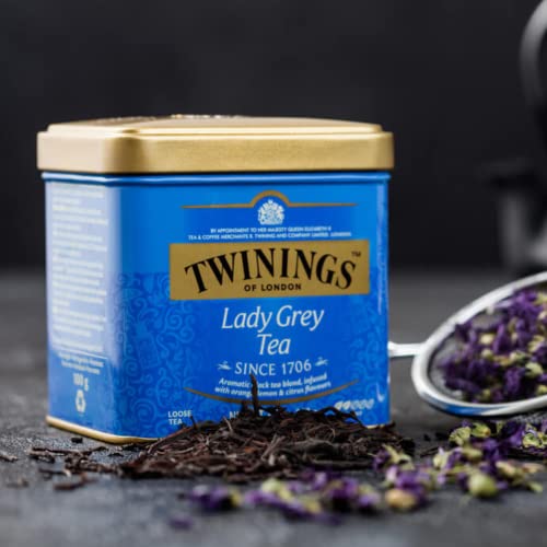 Twinings Lady Grey Loose Leaf Tea, Fragrant, Bright and Light Black Tea Infused with Orange, Lemon, and Bergamot Flavors, Aromatic and Flavorful Blend, 3.53 Oz