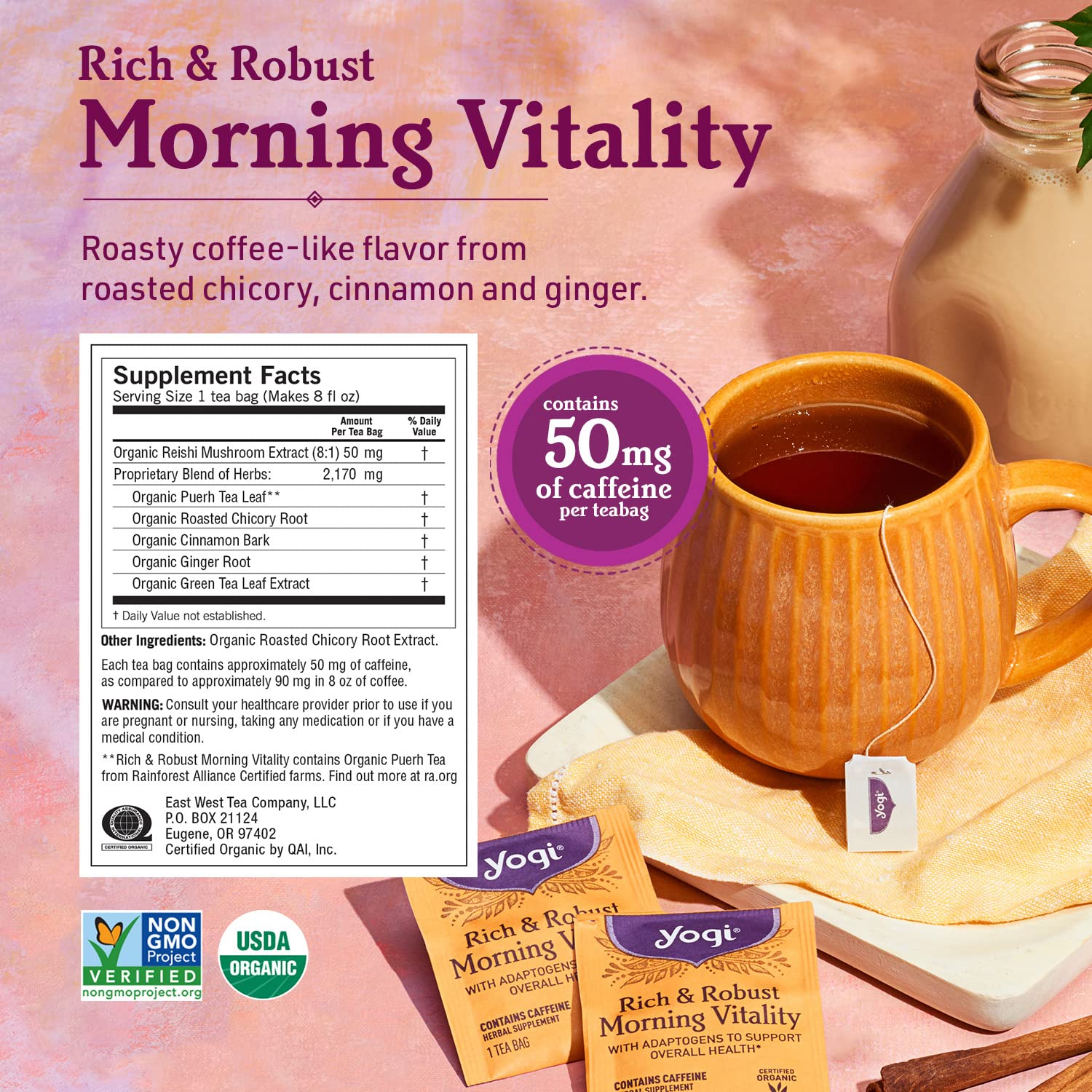 Yogi Tea - Morning Energy Variety Pack (3 Pack) Includes Peach Bergamot Bright Day, Rich and Robust Morning Vitality, Spiced Blackberry Focus - 48 Organic Tea Bags