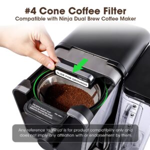Aieve Reusable Coffee Filter Compatible with Ninja Dual Brew Pro Coffee Maker CFP301 CFP201 CFN601, Coffee Filters #4 Permanent Cone Coffee Basket