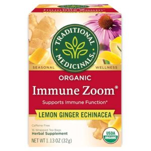 traditional medicinals tea, organic immune zoom lemon ginger, supports immune function, 16 tea bags