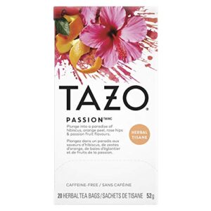 tazo passion enveloped hot tea bags herbal, caffeine free, non gmo, 20 count (pack of 6)