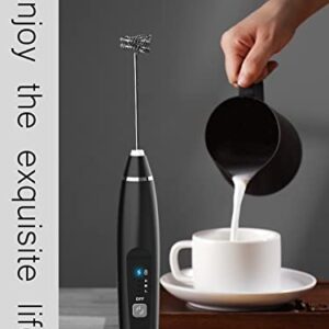 LANOOPITY Milk Frother Handheld, Handheld Electric Stirrer Foam Maker Whisk with USB Rechargeable 3 Speeds, Mini Milk Foamer for Coffee Latte, Cappuccino, Frappe, Matcha, Hot Chocolate - Black