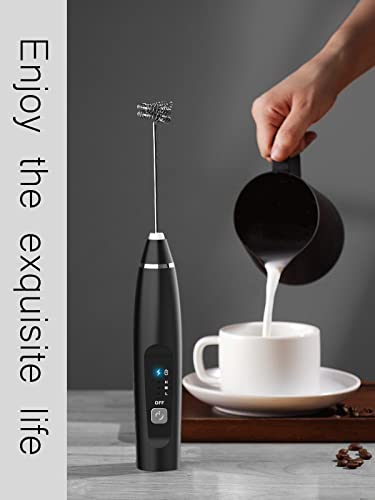 LANOOPITY Milk Frother Handheld, Handheld Electric Stirrer Foam Maker Whisk with USB Rechargeable 3 Speeds, Mini Milk Foamer for Coffee Latte, Cappuccino, Frappe, Matcha, Hot Chocolate - Black